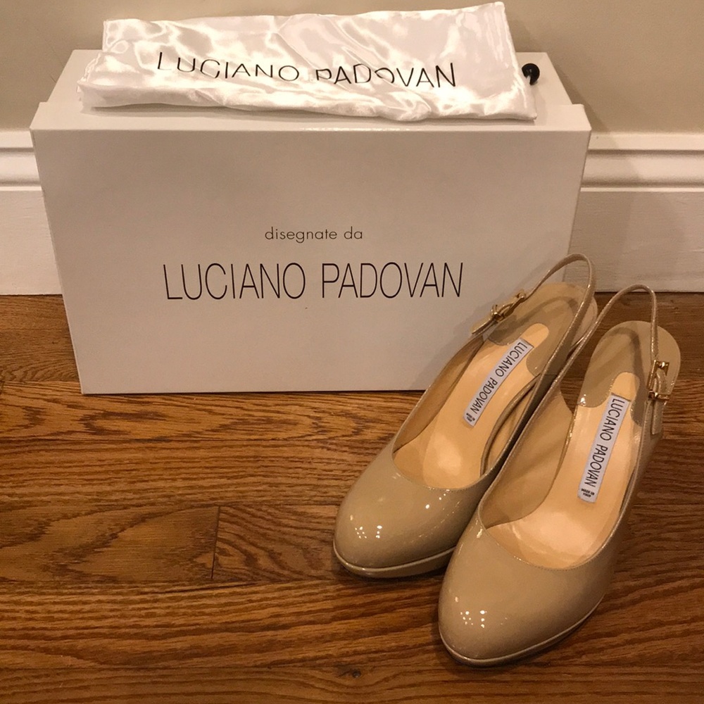 Luciano Padovan Beige Platform Slingback Heels 36
